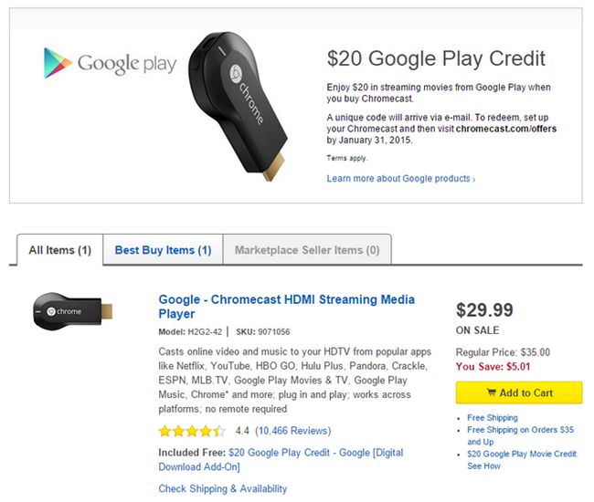 Fotografía - [Trato Alerta] Best Buy en línea tiene la Chromecast $ 29.99 Una vez más, más $ 20 de la Google Play Store de crédito